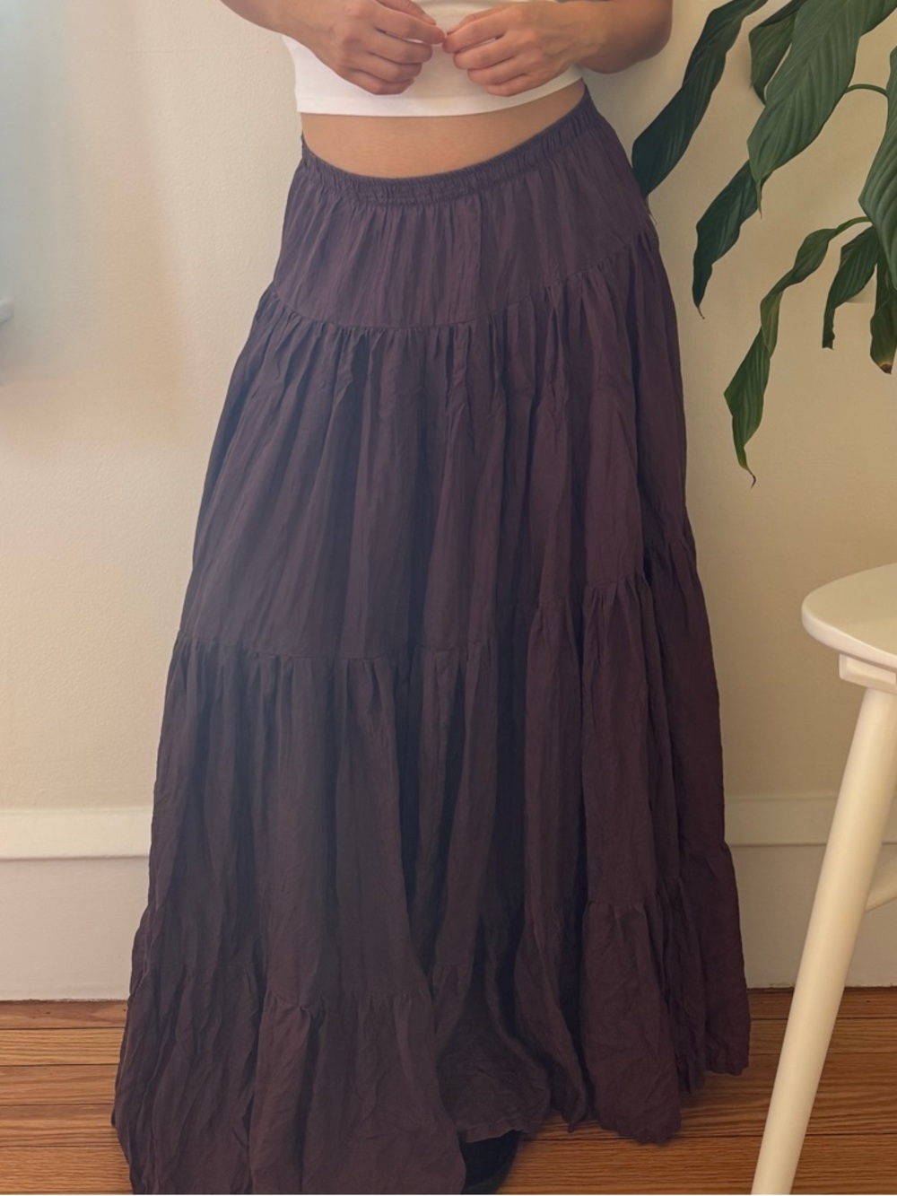 Vintage Bloomingdales 100% Silk Elastic Waistband Plum Tiered Skirt Size M